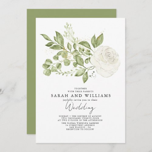 Sage Green White  Floral Boho Wedding  Invitation