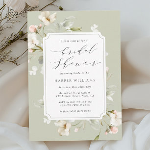 Sage Green White Floral Bridal Shower Invitation