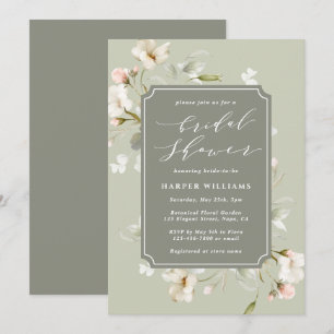 Sage Green White Floral Bridal Shower Invitation