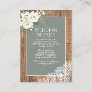 Sage Green White Floral Lace Wood Details Enclosure Card