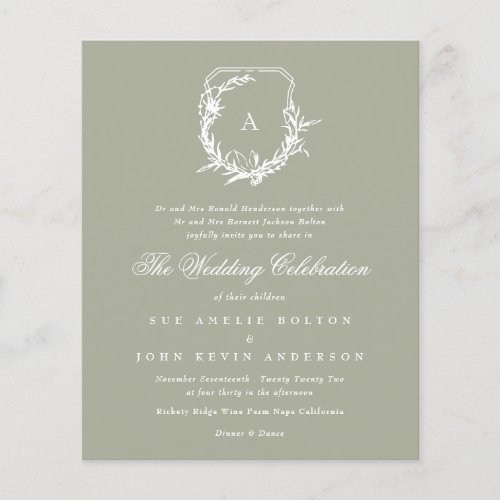 Sage Green White floral monogram crest Budget Flyer