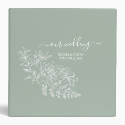 Sage Green White Floral Our Wedding Planner Photos 3 Ring Binder