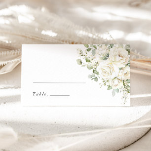 Sage Green White Floral Watercolor Wedding Name Place Card