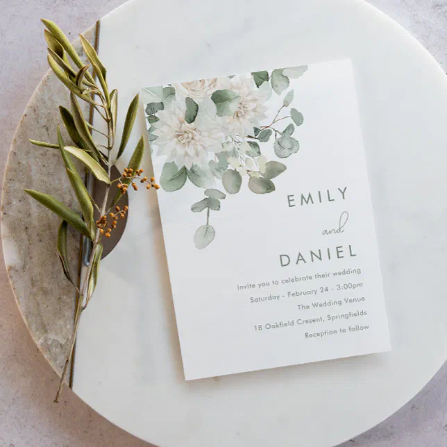 Sage Green & White Floral Wedding Invitation | Zazzle