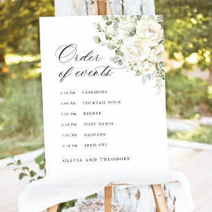 Sage Green White Floral Wedding Order of Events Foam Board