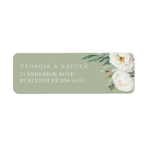 Sage Green & White Floral Wedding Return Address Label