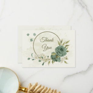 sage green white flowers botanical wedding thank you card