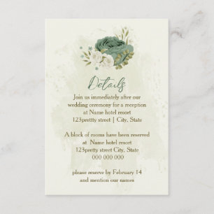 sage green white flowers wedding details enclosure card