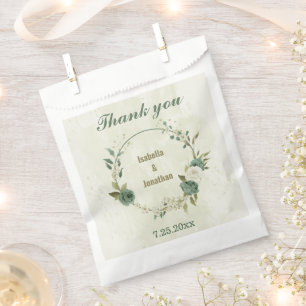 sage green white flowers wedding favor bag