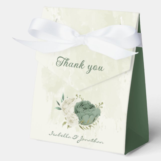 sage green white flowers wedding favor boxes (Front)