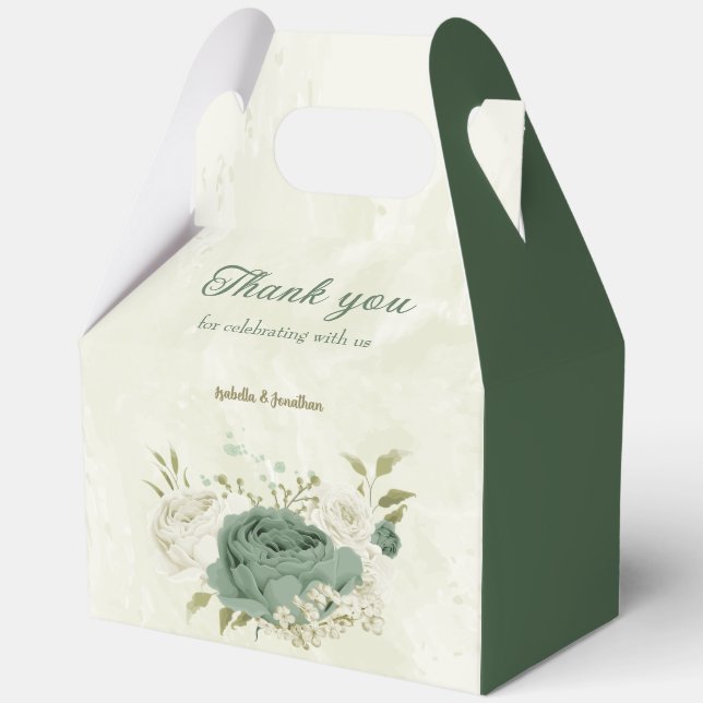sage green white flowers wedding favor boxes (Front)