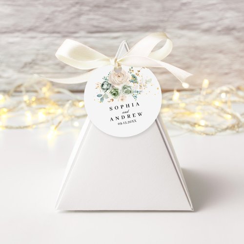 Sage Green  White Flowers Wedding Favor Tags