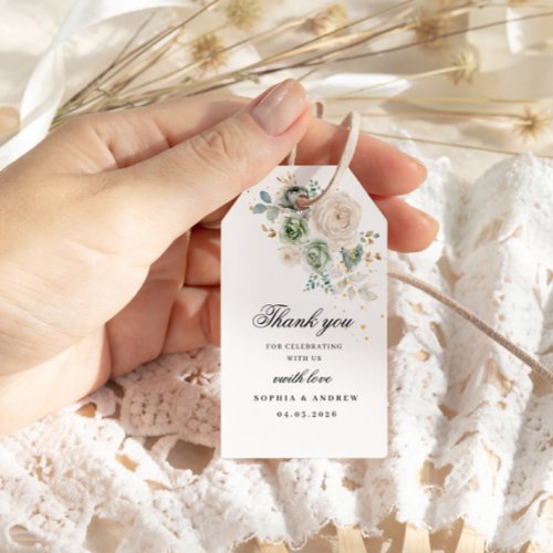 Sage Green  White Flowers Wedding Gift Tag