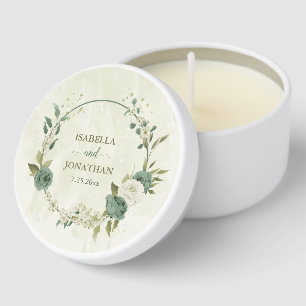 sage green white flowers wedding mini candle favors