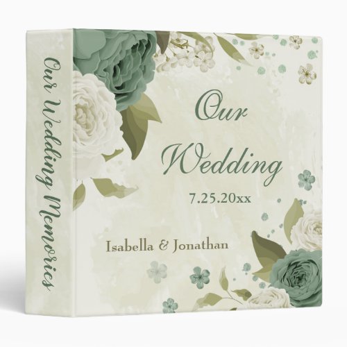 sage green white flowers wedding photo album