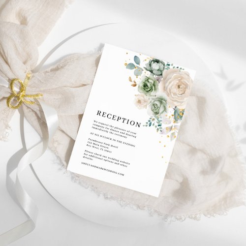 Sage Green  White Flowers Wedding Reception Enclosure Card
