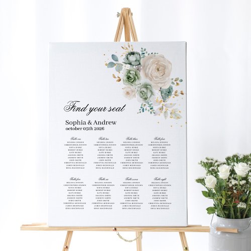 Sage Green  White Flowers Wedding Seating Chart Foam Board