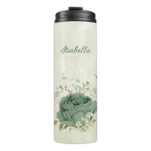 sage green white flowers wedding thermal tumbler