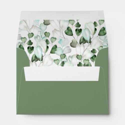 Sage Green White Foliage Wedding Invitation Inner Envelope