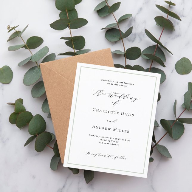 Sage green white formal wedding invitation (Creator Uploaded)
