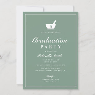 sage green white frame pharmacy graduation party invitation