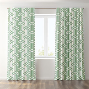 Sage-Green White Geometric Art Deco Pattern Blackout Curtains