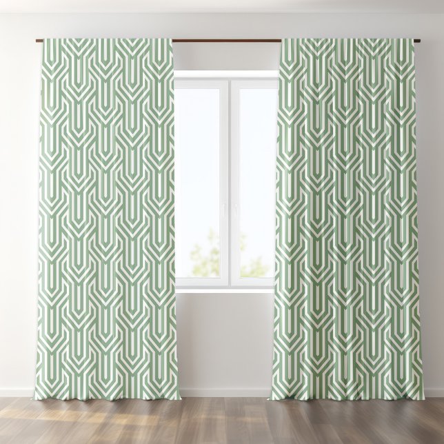 Sage-Green White Geometric Art Deco Pattern Blackout Curtains (Creator Uploaded)