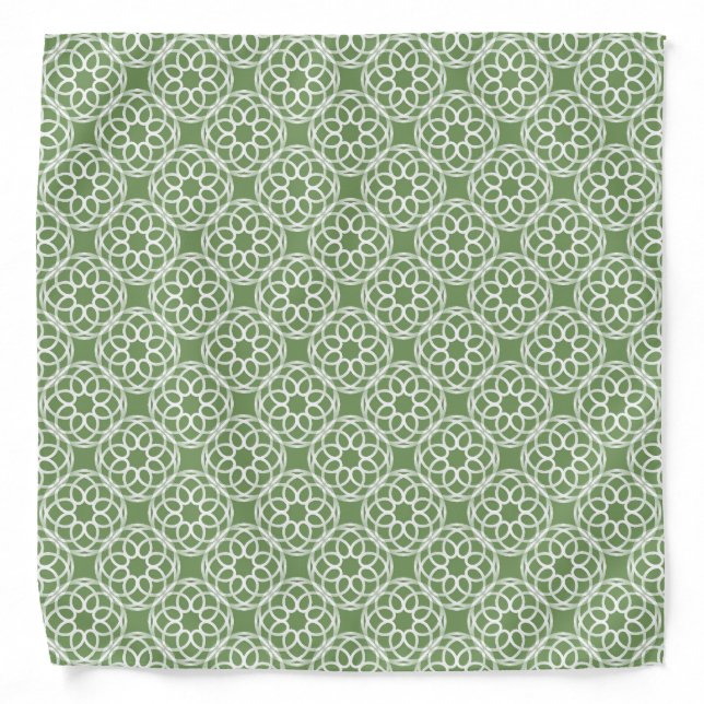 Sage Green White Geometric Seamless Pattern Bandana (Front)