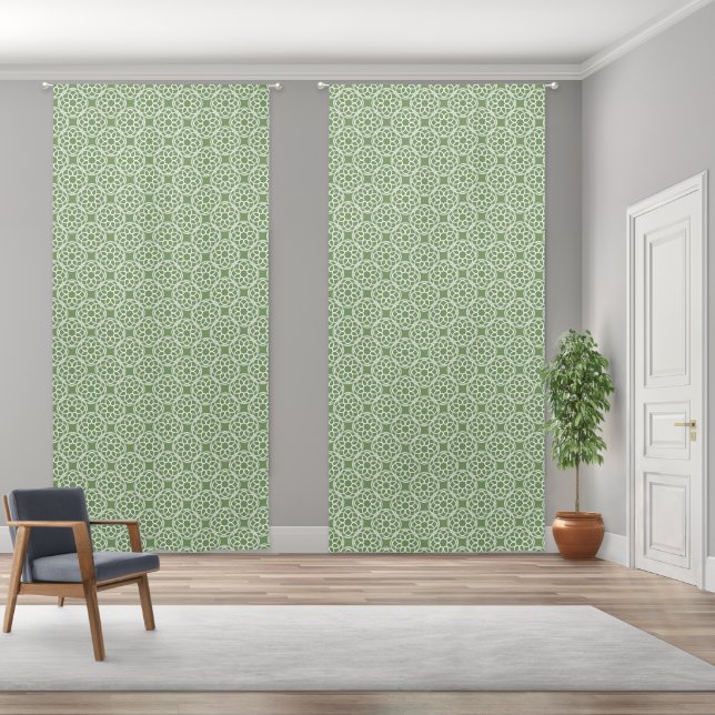 Sage Green White Geometric Seamless Pattern Blackout Curtains (Wide)