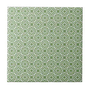 Sage Green White Geometric Seamless Pattern Ceramic Tile