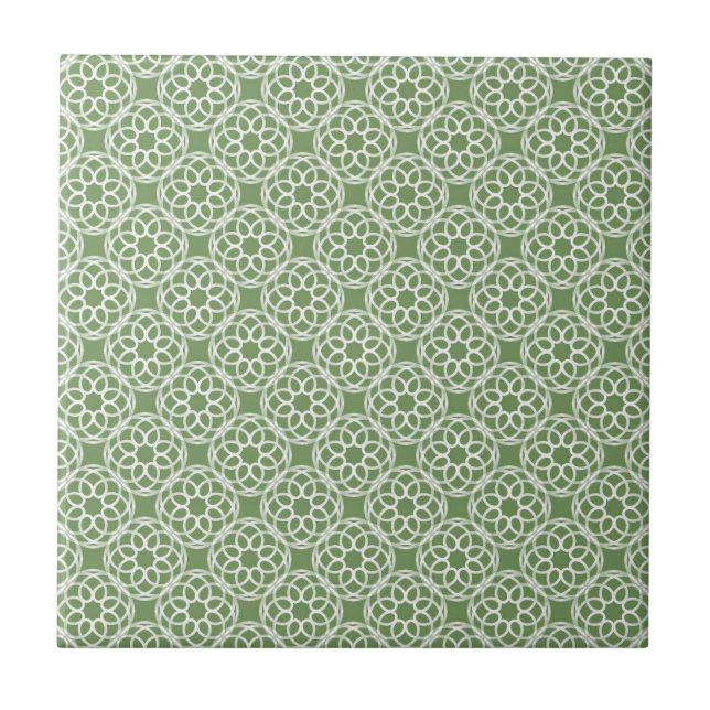 Sage Green White Geometric Seamless Pattern Ceramic Tile (Front)