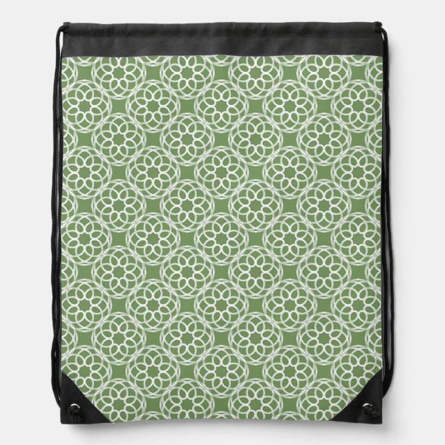 Sage Green White Geometric Seamless Pattern Drawstring Bag (Front)