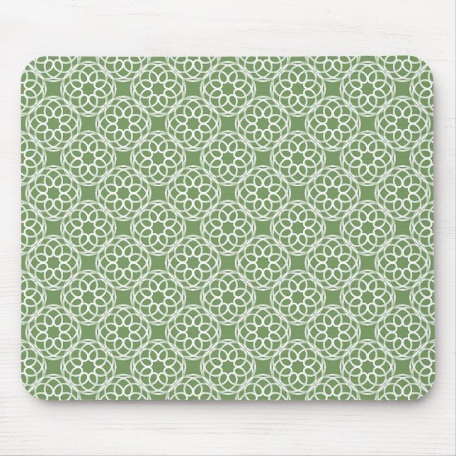 Sage Green White Geometric Seamless Pattern Mouse Pad (Front)
