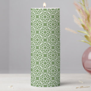 Sage Green White Geometric Seamless Pattern Pillar Candle