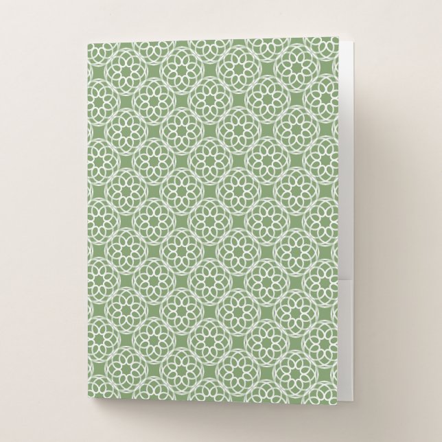 Sage Green White Geometric Seamless Pattern Pocket Folder (Front)