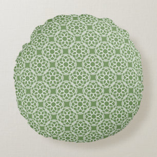 Sage Green White Geometric Seamless Pattern Round Pillow
