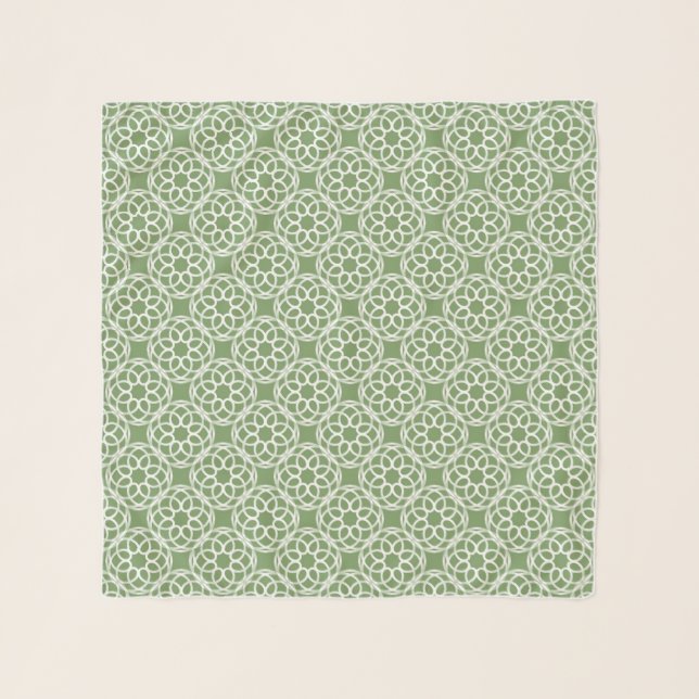 Sage Green White Geometric Seamless Pattern Scarf (Front)