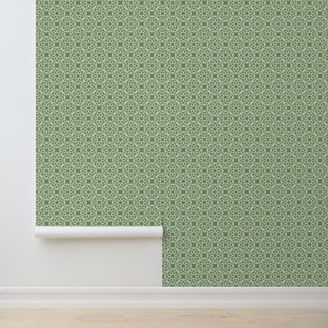 Sage Green White Geometric Seamless Pattern Wallpaper (Application)