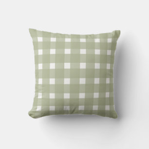 Sage Green White Gingham Pattern Throw Pillow