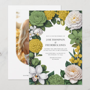 Sage Green, White & Gold Floral Wedding Invitation