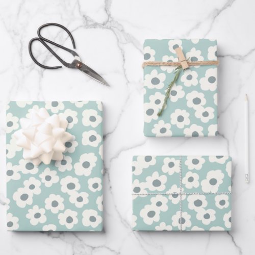 Sage Green White Gray Floral Boho Trendy  Wrapping Paper Sheets