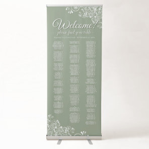 Sage Green & White Lace Alphabetical Seating Chart Retractable Banner