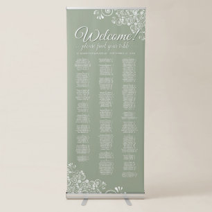 Sage Green & White Lace Alphabetical Seating Chart Retractable Banner