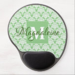 Sage Green & White Lacy Damask Monogrammed Gel Mouse Pad<br><div class="desc">This beautiful ergonomic gel mouse pad features a classic white damask pattern over a sage green background. The design is personalized with a monogram initial letter as well as a customizable name. Perfect for a dorm room, work or home office for anyone who wants a pretty mouse pad with a...</div>