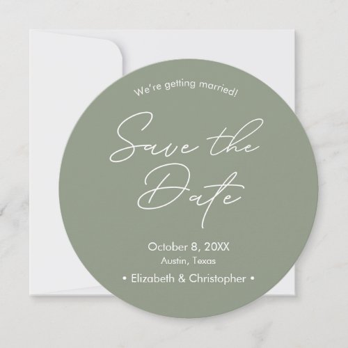 Sage green White minimal Wedding Save the date Invitation