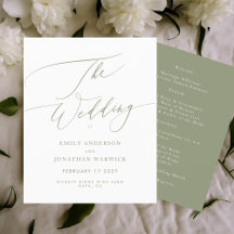 Sage Green White Modern Calligraphy Wedding