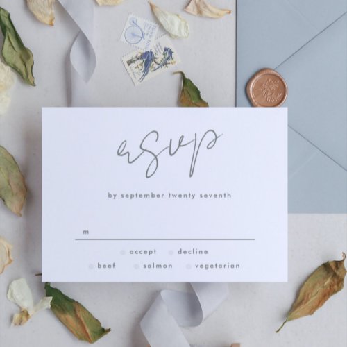 Sage Green White Modern Custom Names Wedding RSVP Card