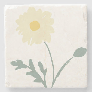Sage Green-White Modern Farmhouse Single Daisy Stone Coaster