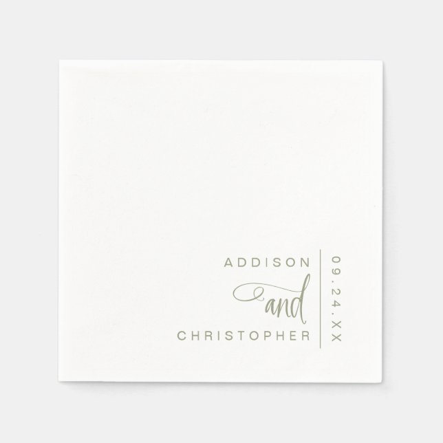 Sage Green White Modern Minimalist Wedding Napkins (Front)