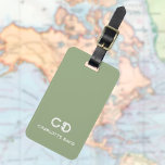 Sage green white monogram initials luggage tag<br><div class="desc">A trendy sage green colored background. Personalize and add your monogram letters and full name on the front. Your contact information on the back.</div>